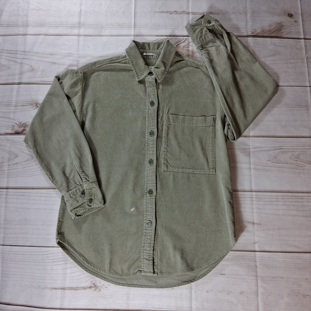 Abercrombie & Fitch Oversized Corduroy Button Up Shirt Womens XS Olive Green